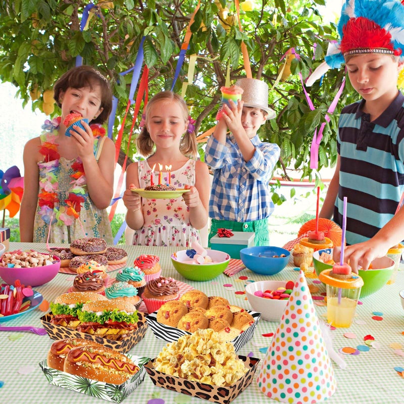 Bolsome 24 Pcs Jungle Safari Animal Party Paper Food Trays Disposable Snack Trays Zoo Theme Print Paper Serving Boats for Fries Nachos Burger Hot Dog Taco BBQ for Wild Animal Jungle Safari Party Decor - Image 5